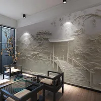 壁紙PO壁紙中国風3Dステレオエンボス風景パビリオン背景壁壁画エルリビングルームアートPapel de Parede