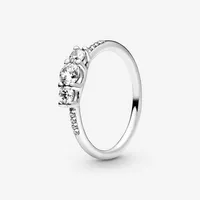 Äkta 925 Sterling Silver Clear Tre Stone Ring För Kvinnor Bröllop Ringar Mode Förlovning Smycken Tillbehör