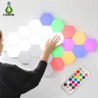 LED Hexagonal Lâmpada Toque Sensor Remoto Controle RGB Quantum Wall Light 1/3/6/10 PCS Lâmpadas Hexágono Decorativo Indoor Sala Quarto
