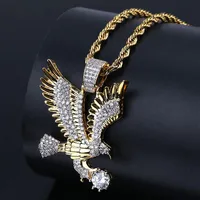 Кулон ожерелья хип-хоп микро асфальтированные + кубический цирконий ледяной задумчивый золотой сокол ястреб орел ожерелье ожерелье для мужчин рэпер ювелирные изделия