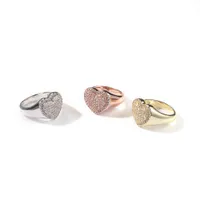 Heart Shape Ring Full Iced Out Cubic Zirconia Party Rings Micro Paved Bling Hiphop Jewelry Men Women Gift