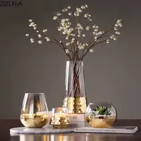 Vazen Creative Glass Vaas Gilded Gold Base Dried Flower Arrangement Woonkamer Kantoor Meubels Woondecoratie Modern