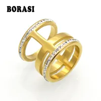 Eheringe Borasi Luxus kristallweiß weiße Zirkongold Silber Farbe Edelstahl Ring Mode Schmuck Männer Frauen Frauen