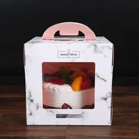 Geschenkverpackung 5pcs Marmor Cake Box mit Fenster 4/6/8 Zoll tragbares Geburtstagsgriff Doppeltransparent Open Packaging