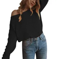 Women&#039;s Sweaters WKOUD Women Slash Neck Fashion Candy Color Shoulder Off Knitted Pullovers 2021 Sexy Solid Loose Knitwear Jumper Y8093