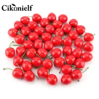CIKONIEFT 50 unids lindo artificial fruta de cereza decoración para el hogar decoración de adornos accesorios acuario de silicona fiesta
