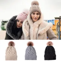 Шапочка / черепные колпачки женской шляпы зима вязаные плюс Vest Warm Hear Beanie Twist Pompom Lady Girl Thurn Cap Cap