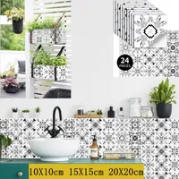 Wall Stickers Black And White 3D Retro Pattern PVC Self Adhesive Tile Sticker Kitchen Waterproof Oil-proof Bathroom Art Decals