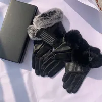 100% echte schapenvacht winter handschoenen dameskonijn schapenvacht klassieke merk wanten mode warme pluche vijfvingerige handschoen