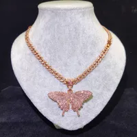 Collar colgante Collar 6 mm Pink Medium Butterfly Nelace con accesorios de hip hop masculinos y de circón238g