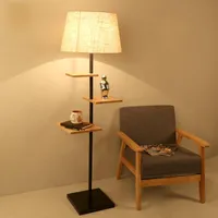 Golvlampor Modern Nordic Original Wood Fabric LED E27 Lampa med bricka Hylla för vardagsrum Sovrum Studie H 150cm 1600