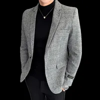 Men Casual Blazer British Style Business Slim Fit Plaid Suit Coat Long Sleeve Male Formal Single Buckle Jacket Men&#039;s Suits & Blazers