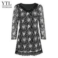 Yitononglian Women Vintage Crochet Crochet V-Neck Classic Argento Trending Floral Lace Blusa Plus Size Tunica Tops Shirt Oversize H429 220124