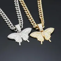 Correntes Oeny Rock Hip Hop Inset Butterfly Colar Diamond Chain Chain Cuba Iced Out Bling Hiphop Colares Jeia