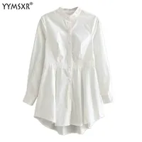 YYMSXR Spring White Long Blusa Mujeres Draped Vestido Blusas Mujer 210527