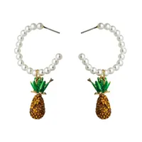 Urok w kształcie ananasa Dangle Kolczyki dla kobiety Vintage symulowane Pearl Color Rhinestone Statament Drop Earring Bincos