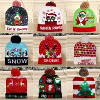 Светодиодные вязаные рождественские шляпу шансы 2022 Новогодняя вечеринка свет на шапками зимние шапки капота энстант детей взрослые рождественские декор Y21111
