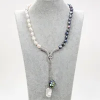 Joyería guaiguai blanca natural blanca keshi barroque collar de perla barroca perla Cz colgante pavimentado hecho a mano para mujeres gemas reales de piedra dama de moda joyería