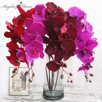 Têtes de grande orchidée branche fleur artificielle Phalaenopsis papillon noir Bourgogne de mariage coloré Mariage décor en enduit Grossistes décoratifs