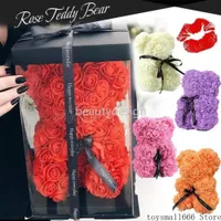 NY!!! Rose Teddy Bear New Valentines Day Gift 25cm Flower Bear Artificiell Dekoration Julklapp till Kvinnor Alla hjärtans present DD