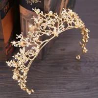 Forseven Gold Color Baroque Style Shining Crystal Tiara Crown de Noiva Bridal Bruid Bruiloft Haar Sieraden Accessoires