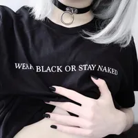 Damen T-Shirt Vsenfo Wear Black oder Bleiben Nackte Frauen Tumblr Inspired Pastell Blasse Grunge Ästhetische Tees Lustige Buchstaben T-Shirt