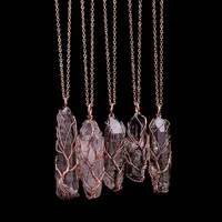 Rainbow Crystal Quartz Wisiorki Naszyjnik Dla Kobiet Naturalne Kamienie Hexagonal Prism Healing Point Life Tree Chakra Pendulum Jewelry 1153 T2