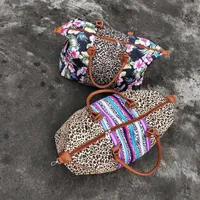 Bolsas de la lona para mujer Leopardo con la bolsa de Weekender Floral Femenina Gran Bolso Serape Multifunción Multifunción Monedero