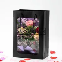 Gift Wrap 50pcs lot 25x15x35cm Pink White black Large Window Bag Transparent Visible Flower Packing Portable Paper