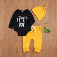 Clothing Sets Baby Boy Three Piece Set Kid's Round Neck Printed Romper Solid Color Trousers Matching Hat