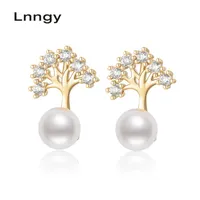 Lnngy 14-karatowe złoto wypełnione 6-6,5 mm kolczyki stadnatów naturalny świeżo perłowy kształt drzewa kobiet rocznica grzywna biżuteria Prezenty