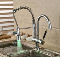 Kitchen Faucets Classic Chrome Brass Hands Free Deck Mount Faucet Single Handle LED Light Cold Water Taps