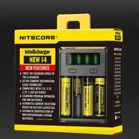 Nitecore / Netcor Novo I4 18650 4-Slot Smart Ni MH Li íon Carregador de bateria AC100 ~ 240 50 / 60Hz / DC 12V 1.0A 18600 18350 14500 Baterias Multi Função