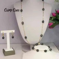 CRING COCO Natürliche Süßwasser Perle Schmuck Sets Hawaiianische Polynesische Lange Perlen Halsketten Ohrringe Armband Set für Frauen 211204