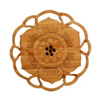 Naturlig bambu bordmatta Cup-doaster Tea Cup Pad Retro Lotus Carving Miljövänlig Rund Värme Isolering Teaware Tillbehör 618 R2