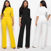 Sexy Solid Half Sleeve Women Jumpsuit With Pocket Elegant Waist Belt Button Rompers Ladies Wide-leg Playsuits Plus Size Overalls