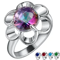 Multicolor AAA Zirkon 925 Sterling Silber Ring mit Verlobung Blume Kristall Frau Eheringe Ringe für Bräute Finger Schmuck Zubehör