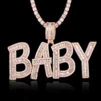 Custom Name Brev Baby Baguette Zirkon Hängsmycke Halsband 100% Micro Pave CZ Hip Hop Iced Out Tennis Chain Smycken Dropshipping x0707