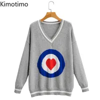 Kimotimo свитер женщины вязаный пуловер с длинным рукавом v-образным вырезом сердце kawaii ulzzang harajuku зимняя мода повседневная женские свитера