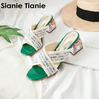 Slippers Sianie Tianie 2021 Summer Weave Hordes Bohemian Ternic Woman High High Cheels Stone Contlulful Green Beach Bughes Shoes