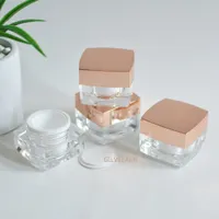15g Luxe Rose Gold Clear Glass Jars Flessen Lege Face Cream Containers Square DIY Make-up Verpakking