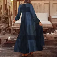 Dorywczo sukienki szata Trapèze Vintage à Careaux nalewa Femmes, TENUE de Soirée, Élégante, Col en V, Manches Boufantes, Longue, Déctor