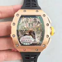 Relógios de alta qualidade Clássico 50mm x 44mm NTPT Fibra de carbono esqueleto impermeável borracha transparente mecânica automática mens relógio homens relógios de pulso dos homens A48-04