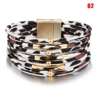 Bracelets en cuir simultané en simule léopard Boucle magnétique en métal de haute qualité Boucle multicouche Wrap large Bracelet pour femme Filles en charme