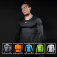 Mäns Långärmad Fitness T Shirts Workout Kläder Vårrunda Neckt-Shirt Män Solid Färg Snabbtorkande Sport Top Löpande Gym Tees