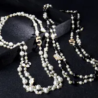 Frauen Lange Ketten Layered Perle Perlen Halskette Collares de Moda Nummer 5 Blume Party Schmuck
