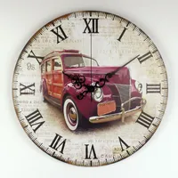 Horloges murales Retro Carte de décoration de voiture Garantie 3 ans Vintage Maison Décor Big Silent Horloge Numéro romain pour chambre-cadeau de chambre à coucher