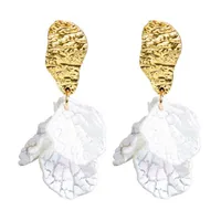 Korean White Shell Flower Crack Petal Drop Dangle Earrings For Women Girls Vintage Statement Pendientes Trendy Jewelry