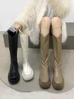 Boots Med Heel Winter Chaussures pour femmes Designer de luxe Round Toe Zipper Boots-Women 2021 Fashion de Fashion en caoutchouc Over-the-Knee Basi