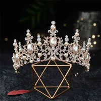 Baroque di lusso placcato argento placcato in cristallo perle di cristallo Bridal Tiaras Crown Pageant Diadem CZ Faccampe Accessori per capelli da sposa 210707